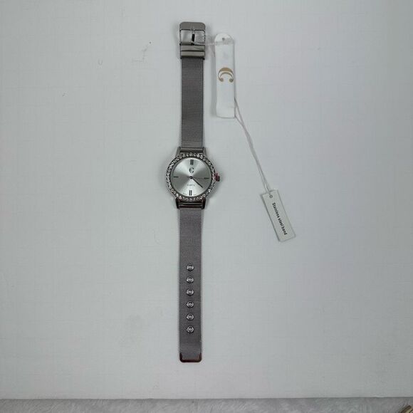 Charming Charlie Womens Wrist Watch Round Crystal‎ Analog Mesh Band Silver Tone